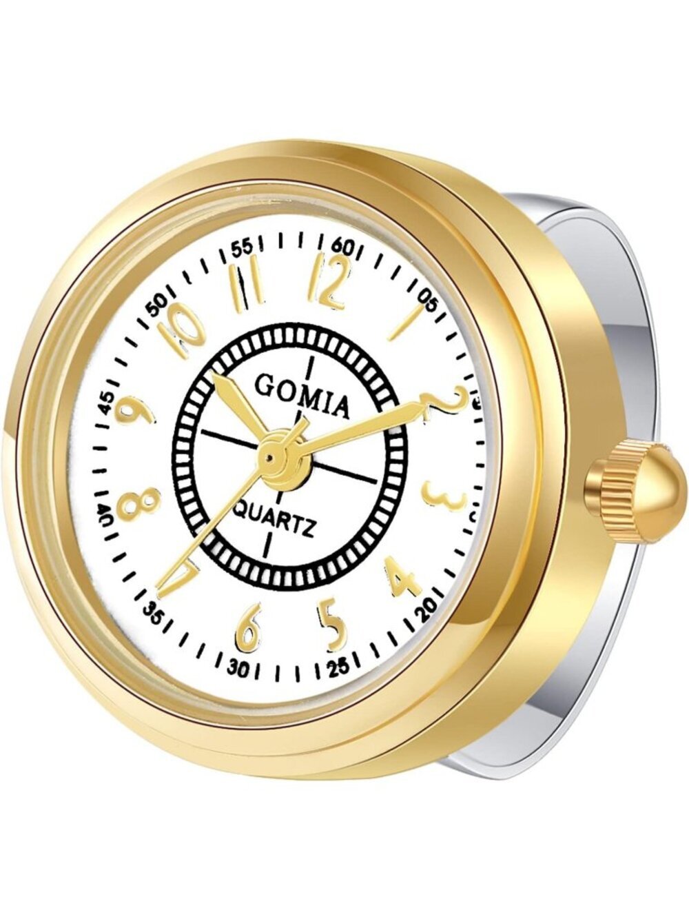 Unisex Gold Quartz Dial Roman Numeral Adjustable Open Band Finger Ring Watch